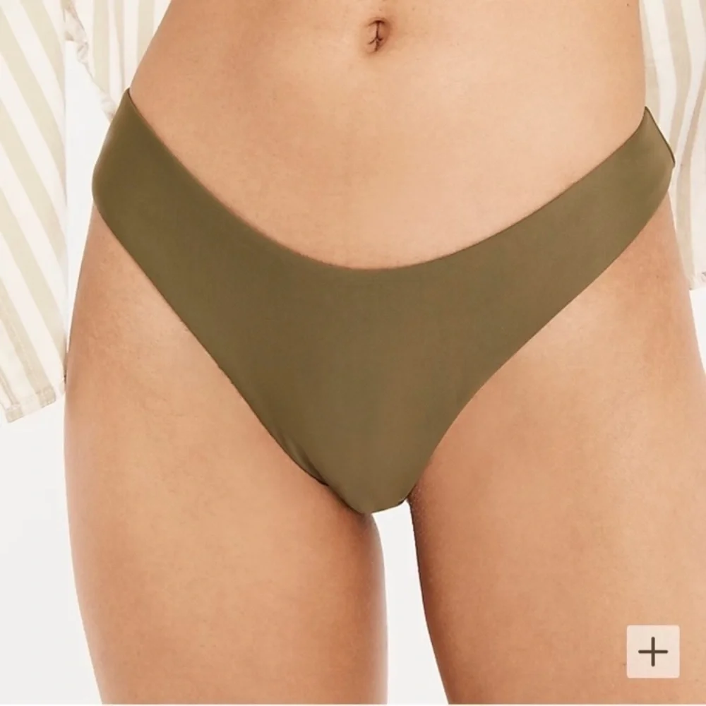 NWT J. Crew Safari Green Curved Waist Cheeky Bikini Bottoms Minimalist Sz M